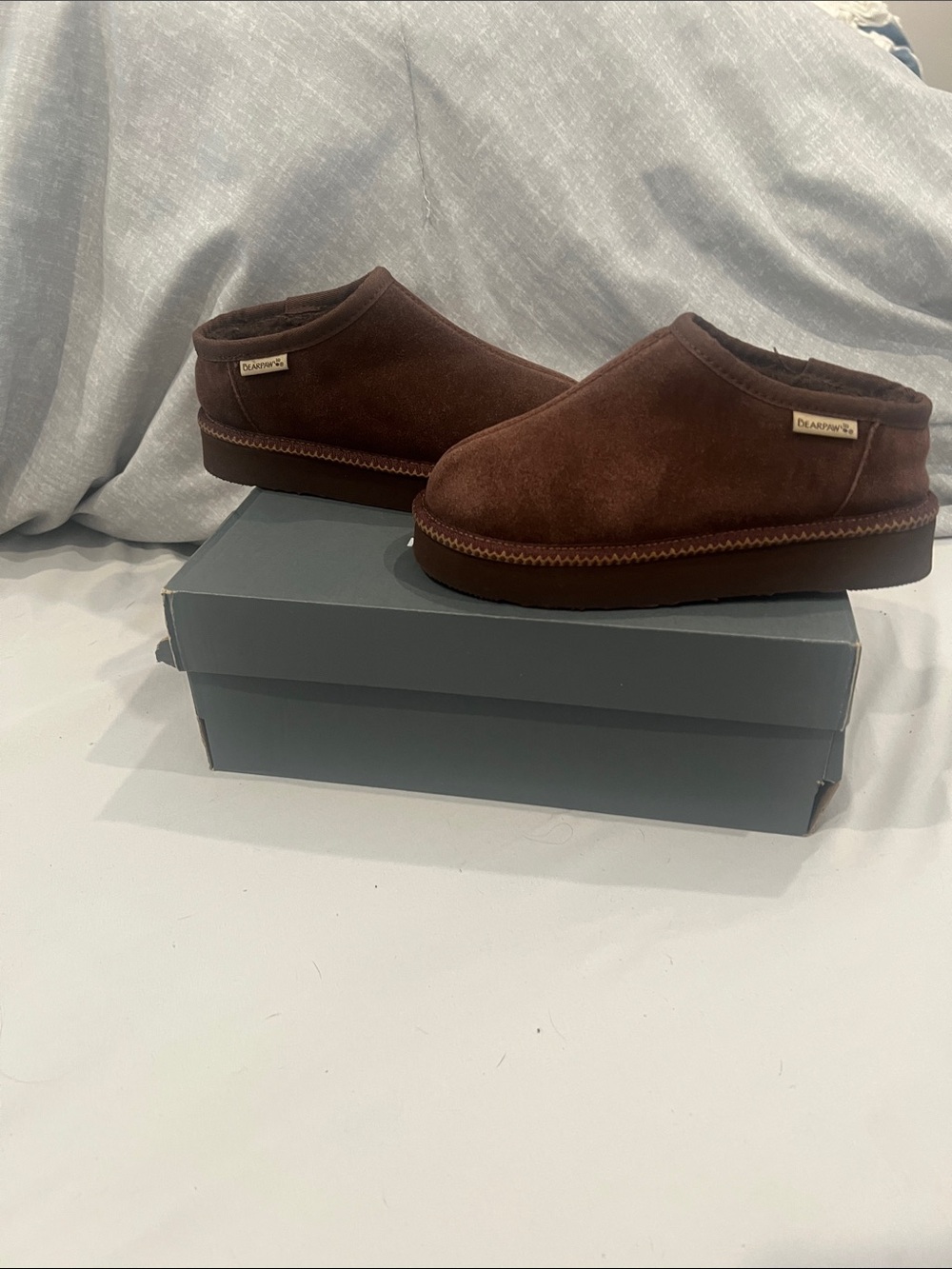 BearPaw Girls Brown Suede Slip-On Moccasin Loafers